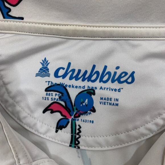 Chubbies Polo Shirt Mens M Medium Off White Palm Tree AOP Performance Golf *READ - Picture 4 of 13